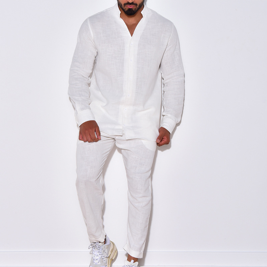 Zweiteiliges Set | Langarm | Button-Up | Leinenkleidung | Herren Co-Ord Set-HauteBerlin