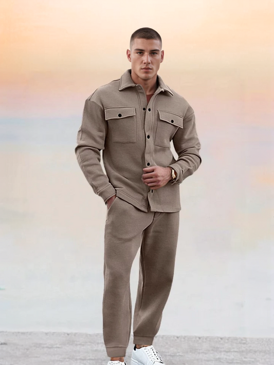 Zweiteiliges Set – Lässiges Overshirt mit langen Ärmeln und Hose für Männer-Chaps Herrenmode