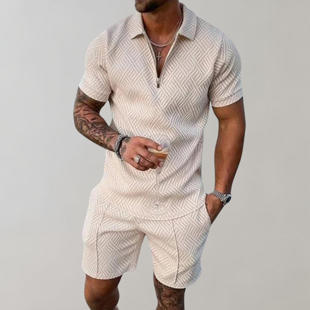 Zweiteiliges Set - Quarter Zip - Polo T-Shirt -Shorts und Shirt Set - Sommerkleidung für Männer-HauteBerlin