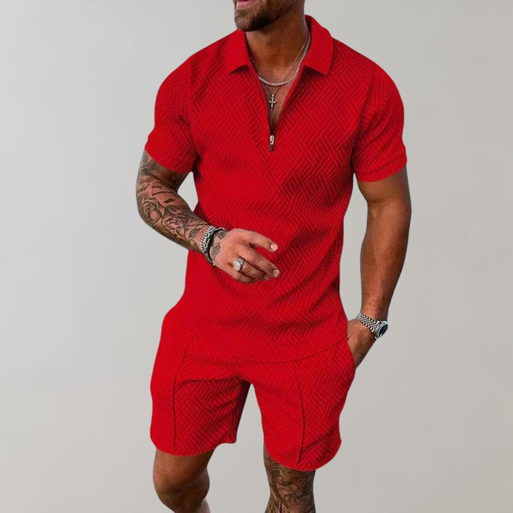 Zweiteiliges Set - Quarter Zip - Polo T-Shirt -Shorts und Shirt Set - Sommerkleidung für Männer-HauteBerlin