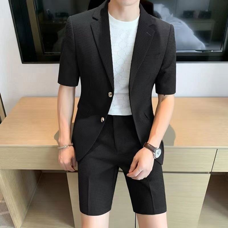 Zweiteiliges Set - Stilvoll - Kurze Ärmel - Herren-Blazer - Herrenbekleidung-HauteBerlin
