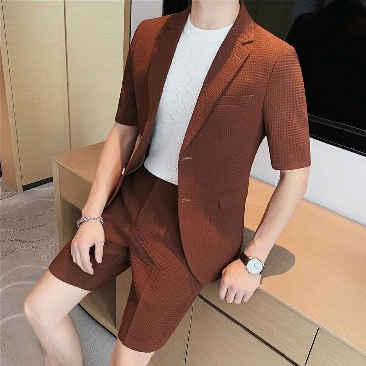 Zweiteiliges Set - Stilvoll - Kurze Ärmel - Herren-Blazer - Herrenbekleidung-HauteBerlin