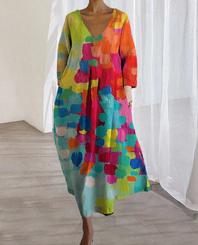 Anastasia - Bunt bedrucktes Kleid mit V-Ausschnitt-HauteBerlin