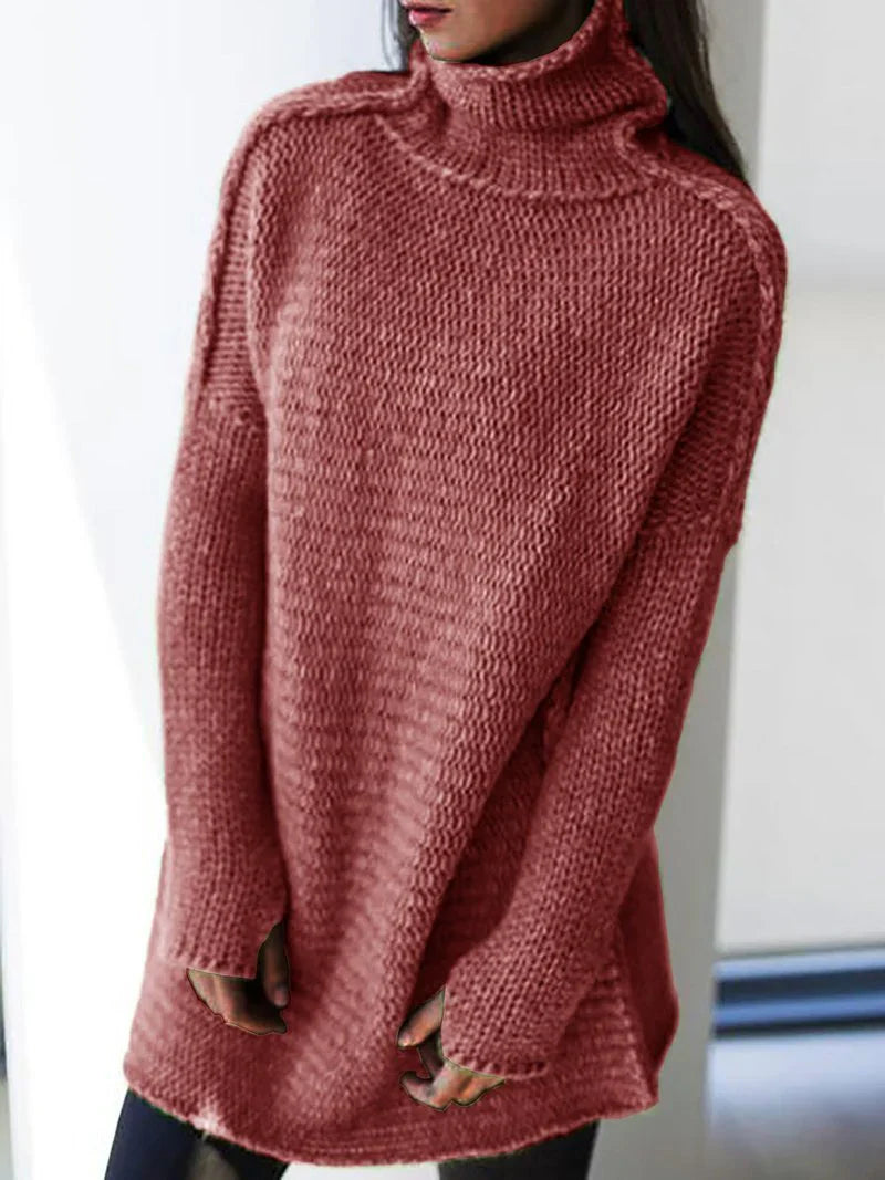 CozyMuse – Weicher Strickpullover mit übergroßem Rollkragen-Rot-S-HauteBerlin