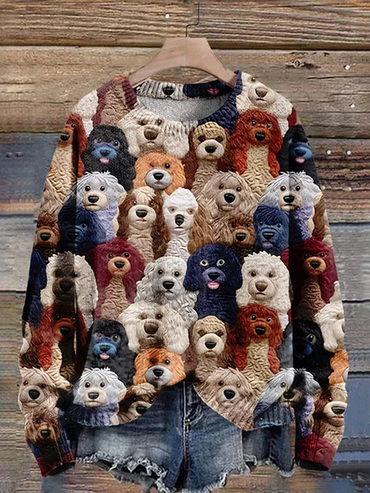 Pullover mit Hundemotiv – Lässiger, locker sitzender Strickpullover für Damen