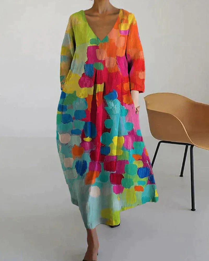 Anastasia - Bunt bedrucktes Kleid mit V-Ausschnitt-HauteBerlin
