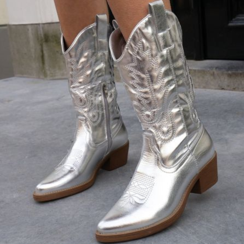 Gracy - elegante Metallic-Cowboystiefel-Silber-35-HauteBerlin