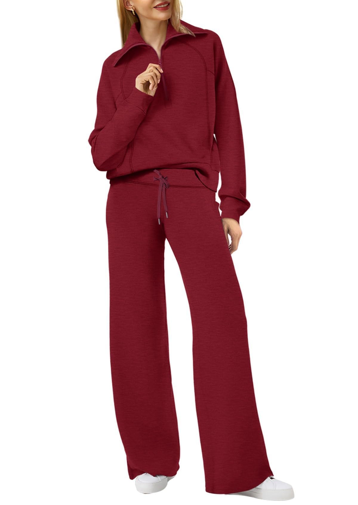 Loungewear Set - Halber Reißverschluss - Weites Bein - Sweatshirt und Jogger Set - Damen Lounge Set