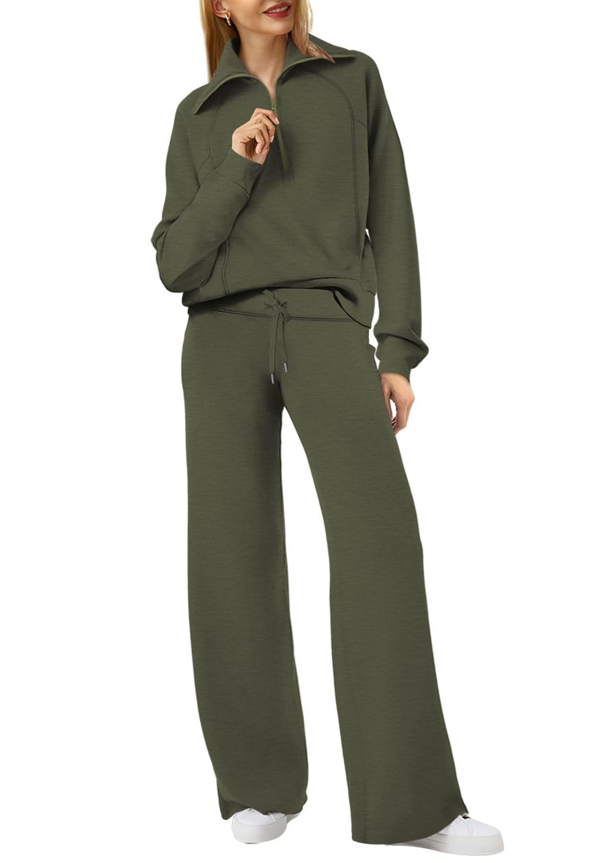 Loungewear Set - Halber Reißverschluss - Weites Bein - Sweatshirt und Jogger Set - Damen Lounge Set