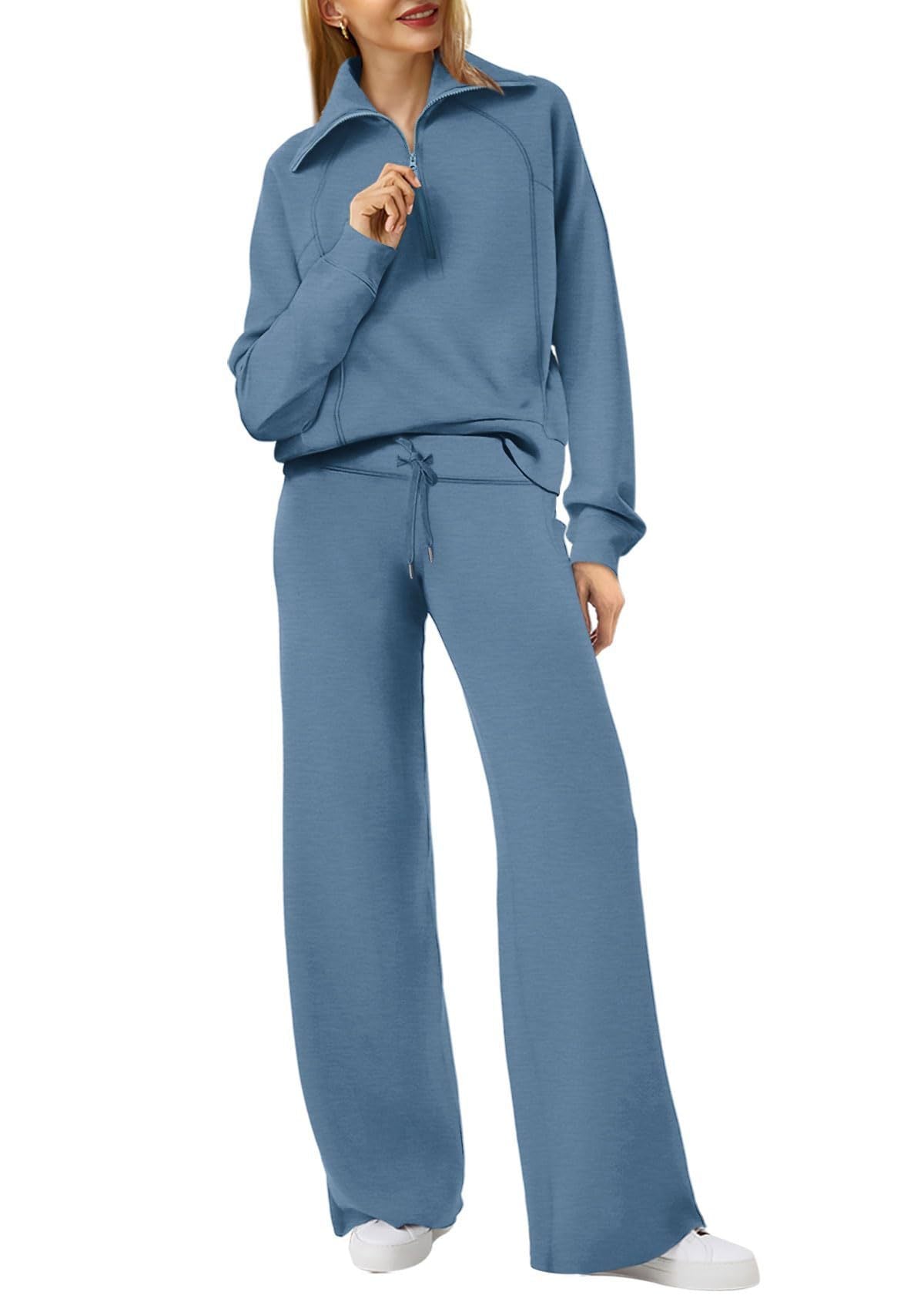 Loungewear Set - Halber Reißverschluss - Weites Bein - Sweatshirt und Jogger Set - Damen Lounge Set