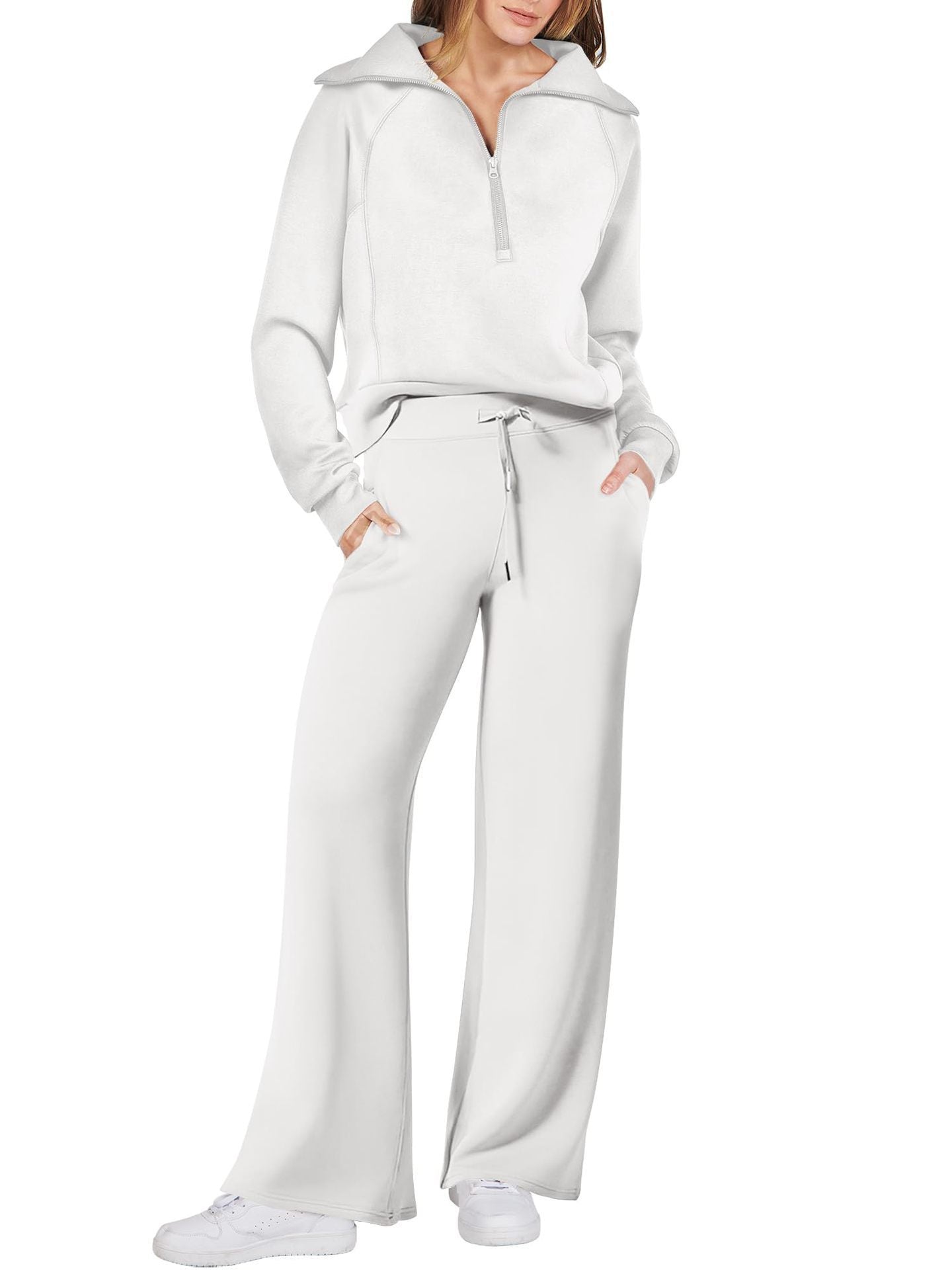 Loungewear Set - Halber Reißverschluss - Weites Bein - Sweatshirt und Jogger Set - Damen Lounge Set