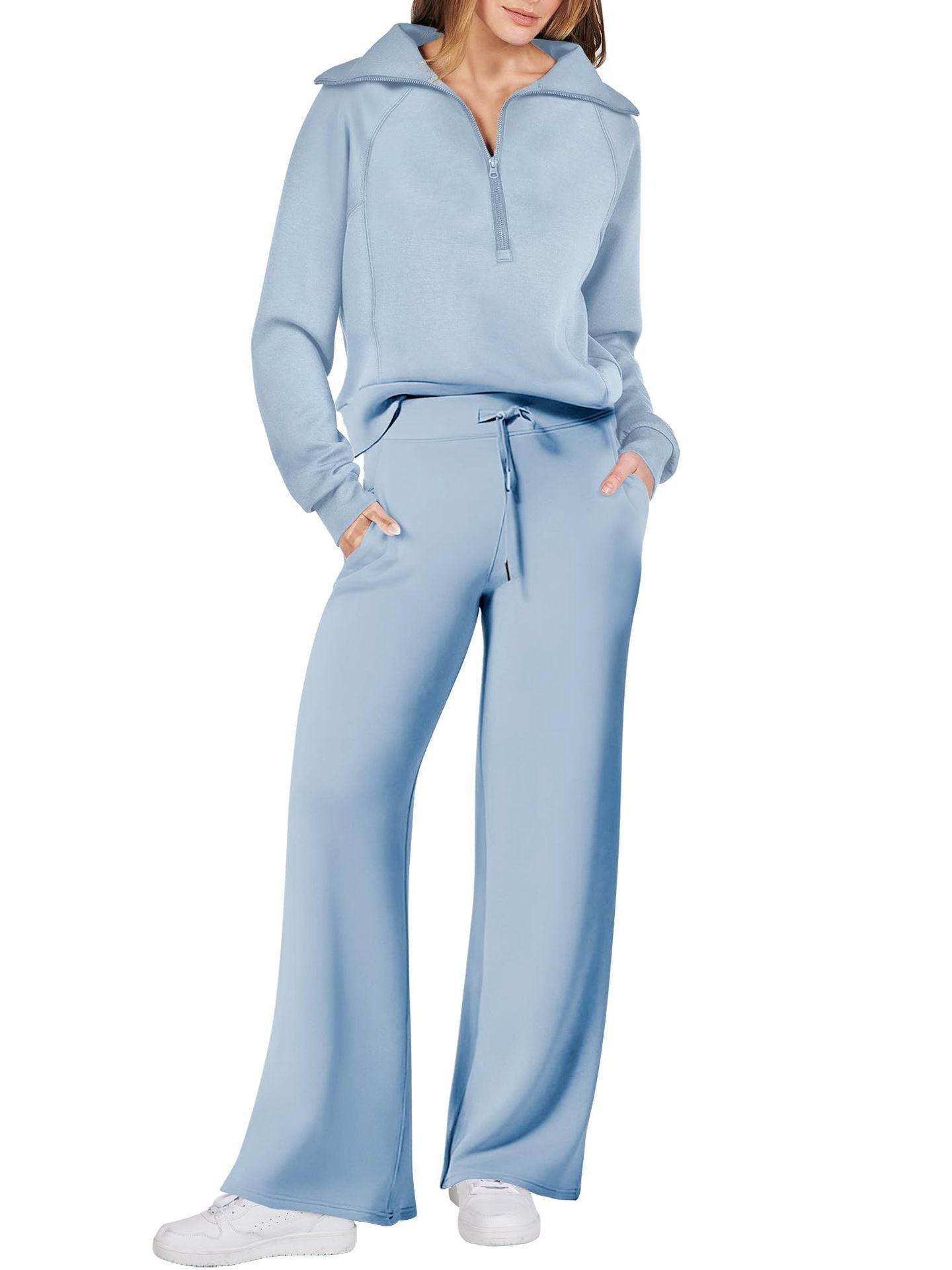 Loungewear Set - Halber Reißverschluss - Weites Bein - Sweatshirt und Jogger Set - Damen Lounge Set