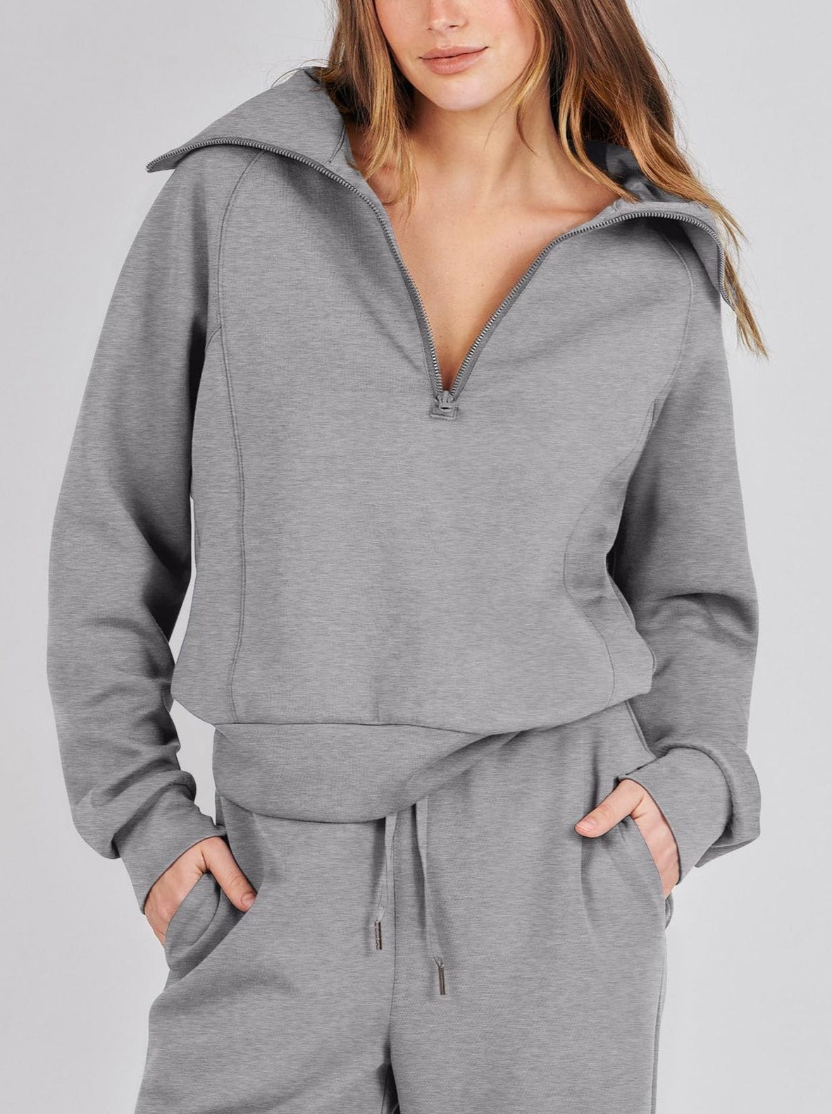 Loungewear Set - Halber Reißverschluss - Weites Bein - Sweatshirt und Jogger Set - Damen Lounge Set