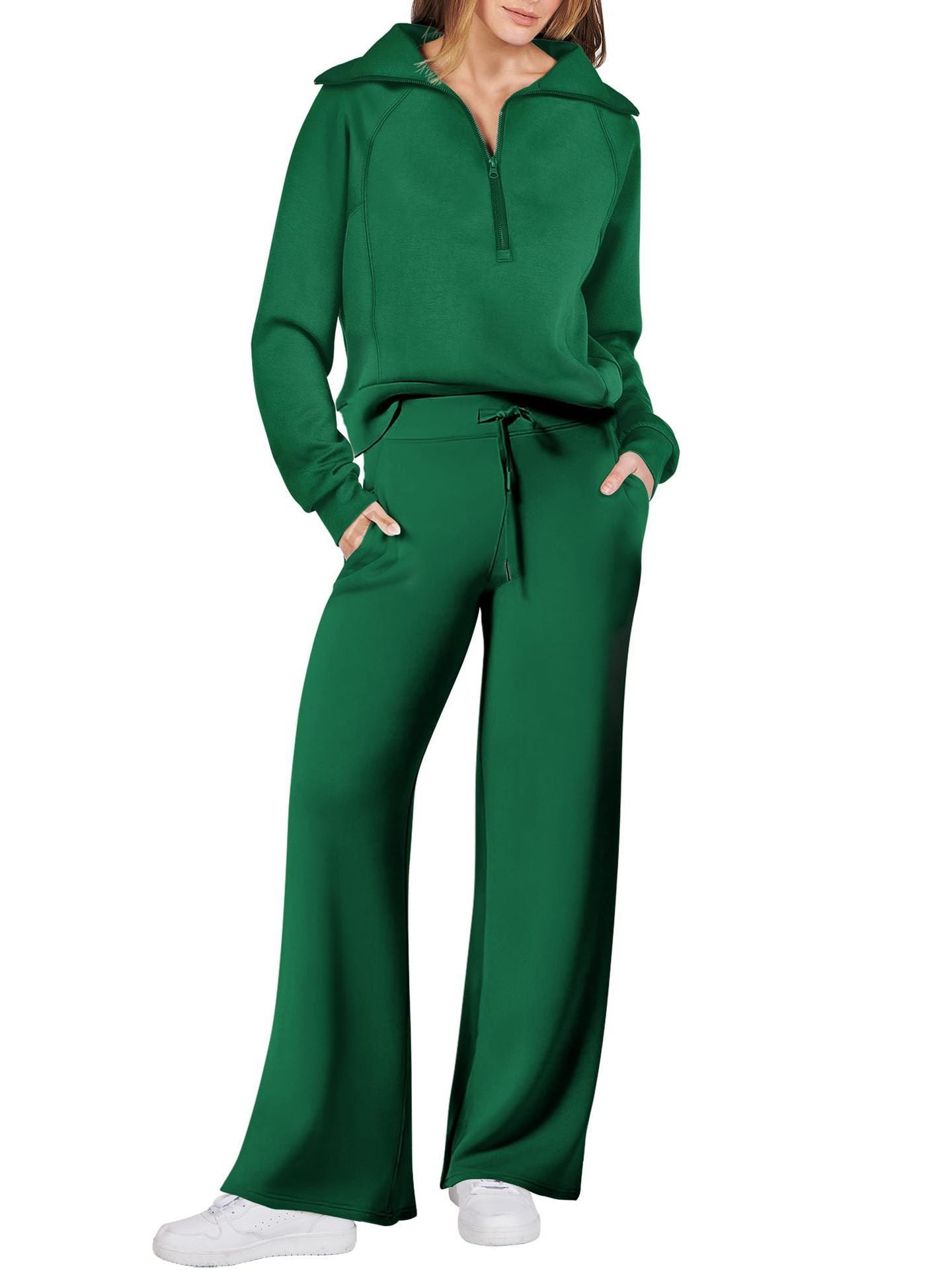 Loungewear Set - Halber Reißverschluss - Weites Bein - Sweatshirt und Jogger Set - Damen Lounge Set