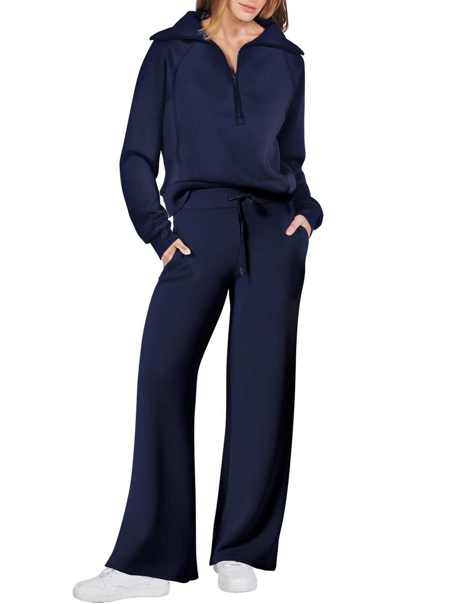 Loungewear Set - Halber Reißverschluss - Weites Bein - Sweatshirt und Jogger Set - Damen Lounge Set