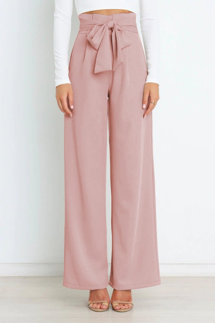 Elanthe – Damen Weite Hose mit Hohem Bund & Bindegürtel-Hellrosa-S-HauteBerlin