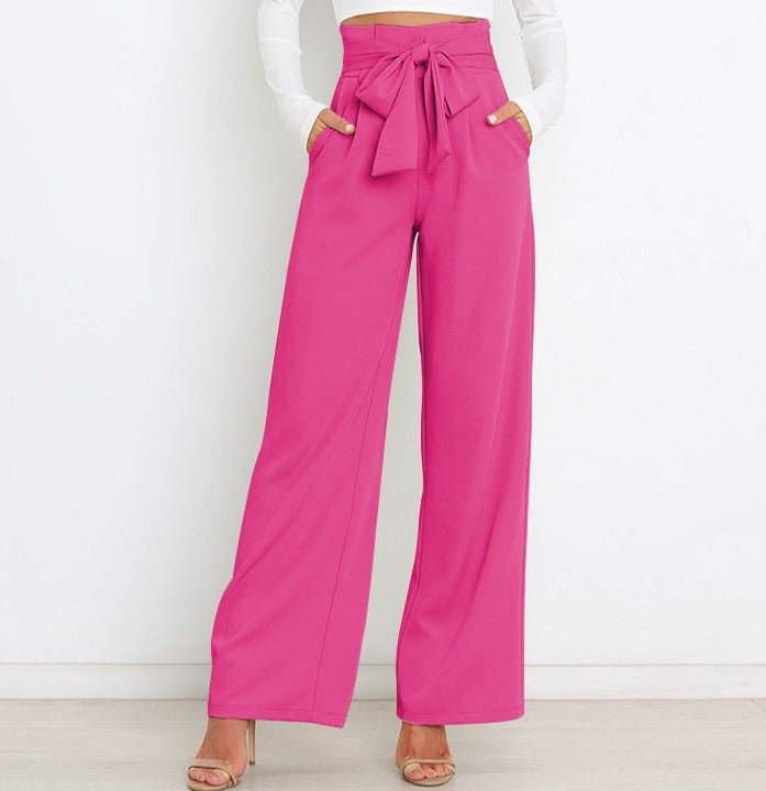 Elanthe – Damen Weite Hose mit Hohem Bund & Bindegürtel im Eleganten Schnitt-Rosa-S-HauteBerlin