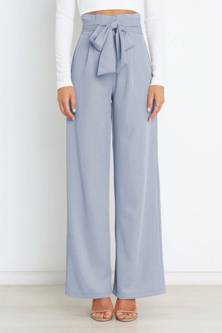 Elanthe – Damen Weite Hose mit Hohem Bund & Bindegürtel im Eleganten Schnitt-Himmelblau-S-HauteBerlin