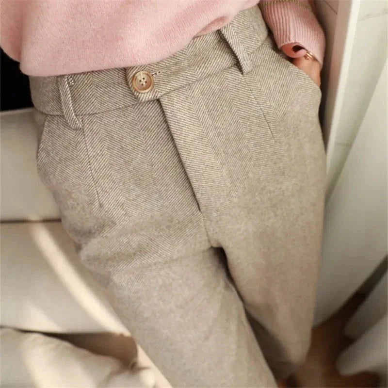 Élivine – Hoch taillierte Damen Tweed-Hose mit Klassischem Schnitt & Struktur-Cremeweiß-S-HauteBerlin