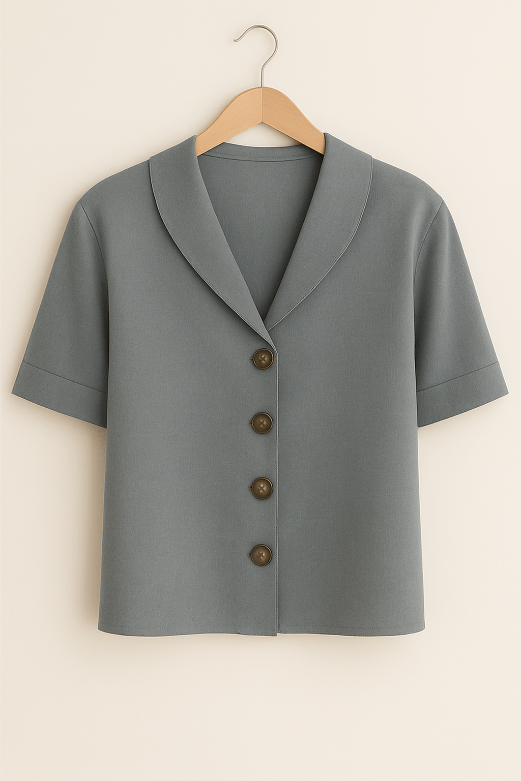 Kurzarm-Bluse | Kragen | V-Ausschnitt | Button-Up Bluse | Damenbluse