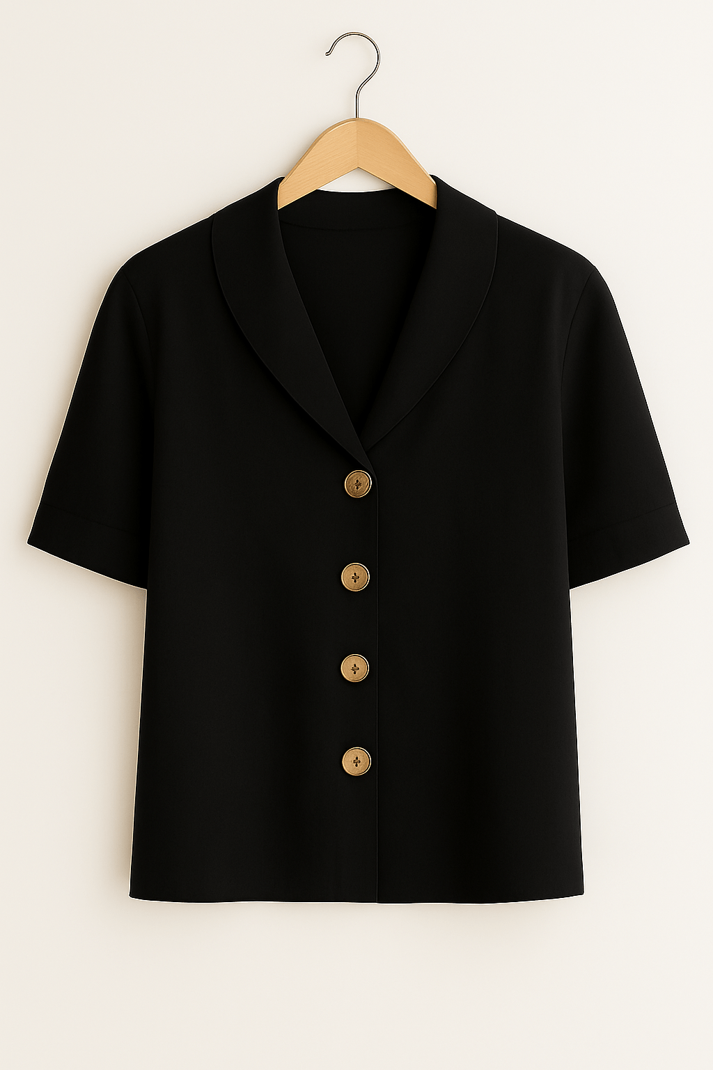 Kurzarm-Bluse | Kragen | V-Ausschnitt | Button-Up Bluse | Damenbluse