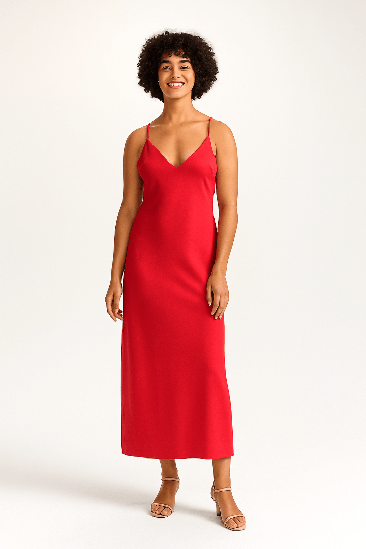 Mittellanges Kleid – Elegantes Sommerkleid mit Spaghettiträgern