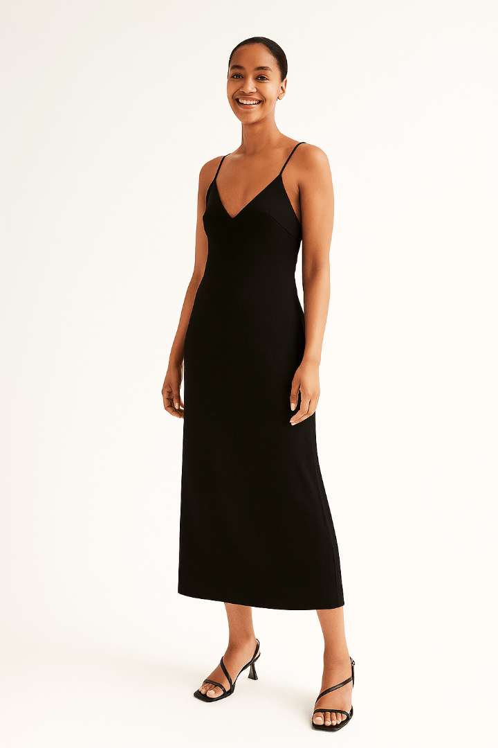 Mittellanges Kleid – Elegantes Sommerkleid mit Spaghettiträgern