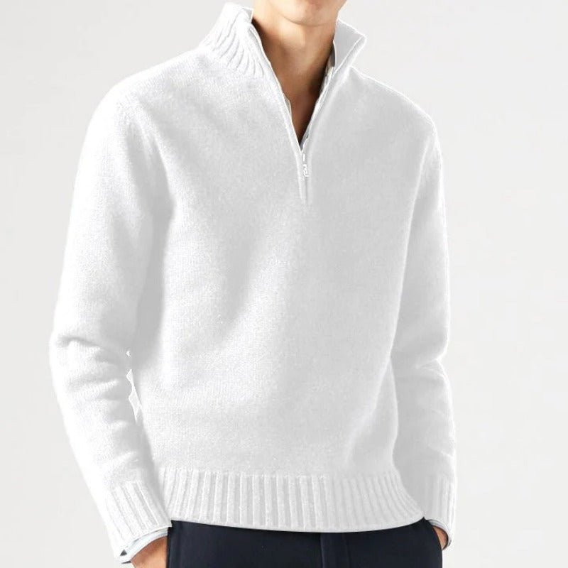 Arvolo™ – Herren Pullover mit Halbreißverschluss aus Weichem Strick-Weiß-S-HauteBerlin