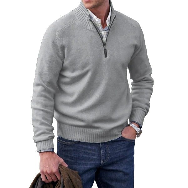 Arvolo™ – Herren Pullover mit Halbreißverschluss aus Weichem Strick-Hellgrau-S-HauteBerlin