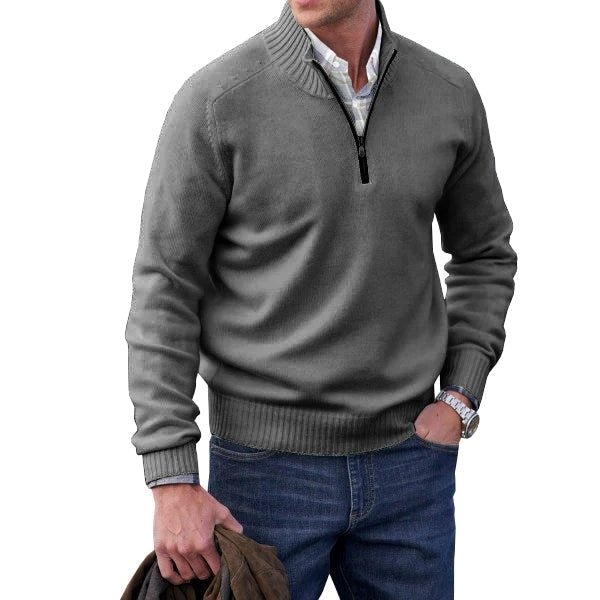 Arvolo™ – Herren Pullover mit Halbreißverschluss aus Weichem Strick-Grau-S-HauteBerlin