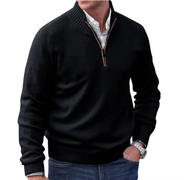 Arvolo™ – Herren Pullover mit Halbreißverschluss aus Weichem Strick-Schwarz-S-HauteBerlin