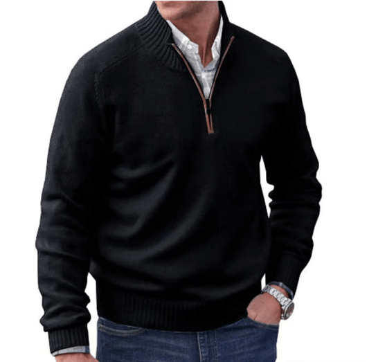Arvolo – Herren Pullover mit Halbreißverschluss aus Weichem Strick für Herbst & Winter-Schwarz-S-HauteBerlin