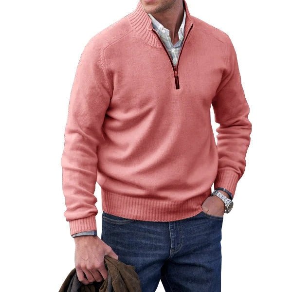 Arvolo™ – Herren Pullover mit Halbreißverschluss aus Weichem Strick-Rosa-S-HauteBerlin