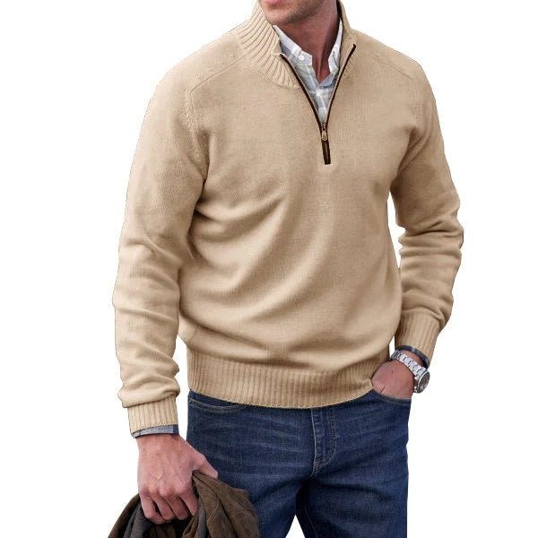 Arvolo™ – Herren Pullover mit Halbreißverschluss aus Weichem Strick-Beige-S-HauteBerlin