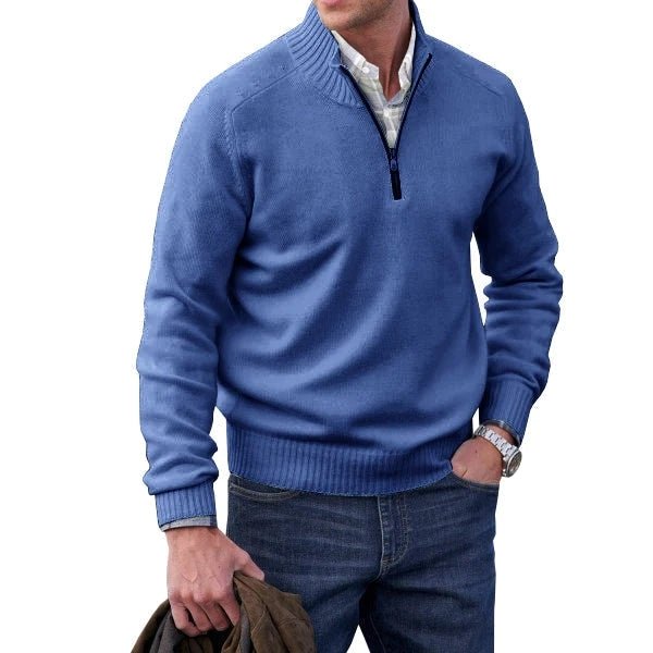 Arvolo™ – Herren Pullover mit Halbreißverschluss aus Weichem Strick-Blau-S-HauteBerlin