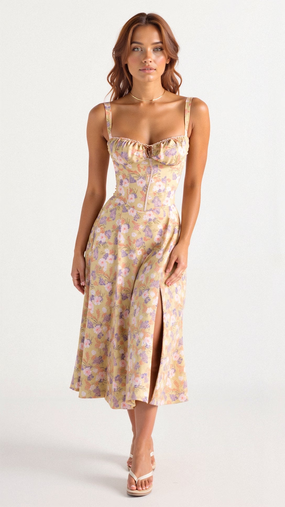 Vereluna – Figurbetontes Damen Korsett-Midikleid mit Elegantem Schnitt-Gelb-S-HauteBerlin