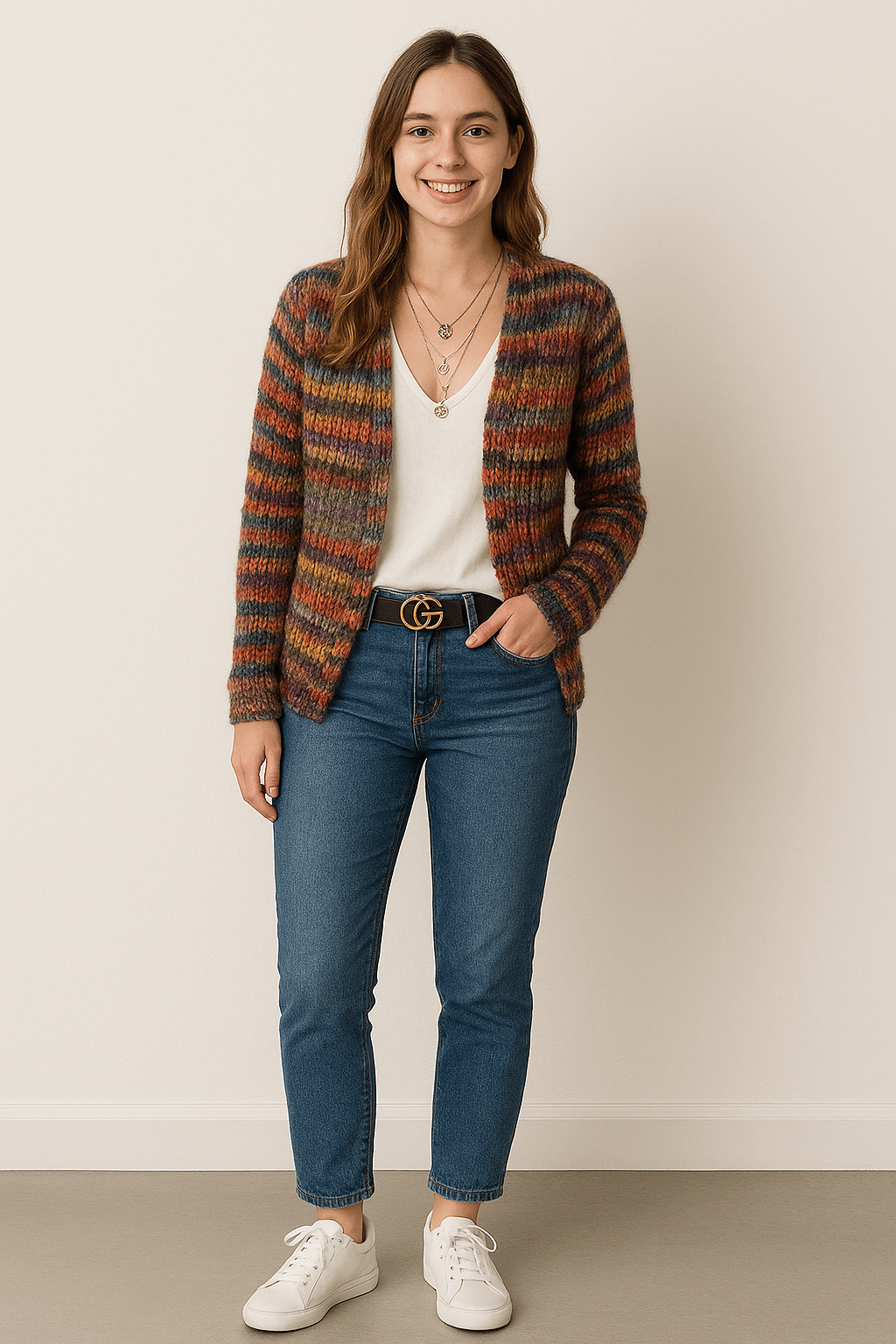 Strickjacke – Lässig – Offene Vorderseite – Gestreifte Strickjacke – Damenstrickmode