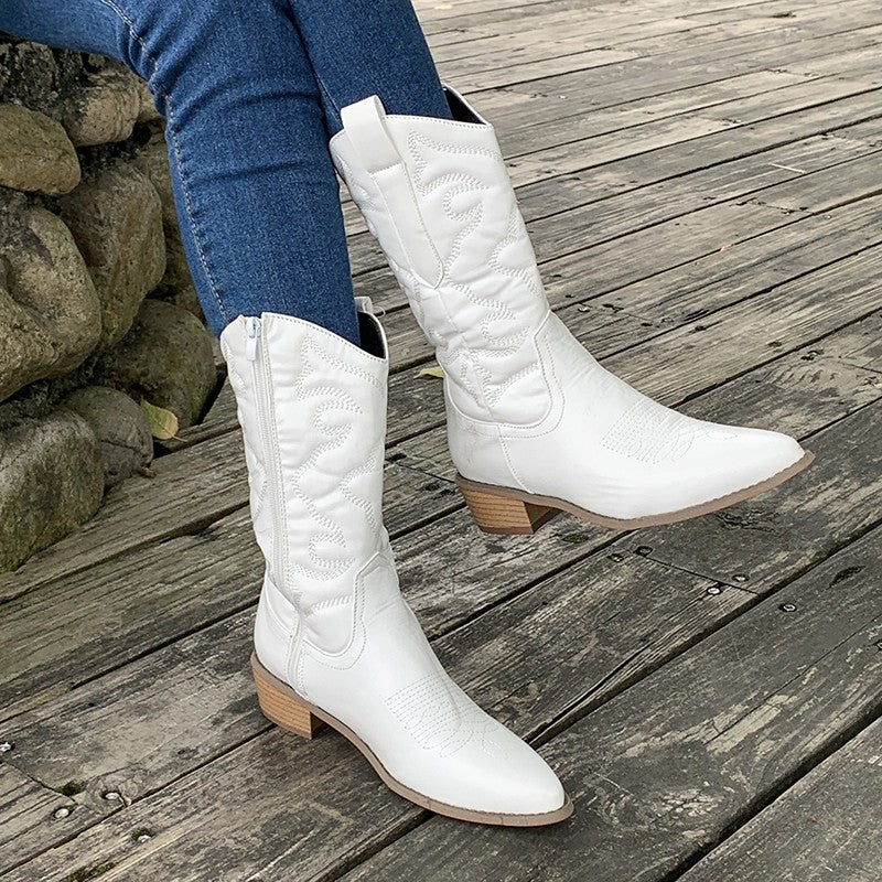 Gracy - elegante Metallic-Cowboystiefel-Weiß-35-HauteBerlin